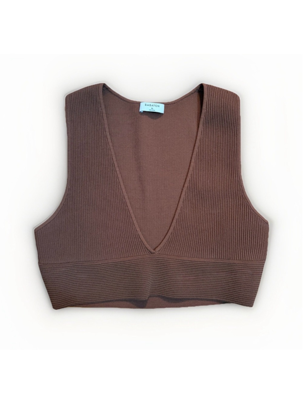 Aritzia Babaton Brown Sculpt Knit Deep V Tank - Size XL ✨ NWT - Picture 2 of 9